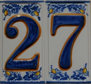 blu, due, sette, numeri, numero, civico, ventisette, ceramica, decorazioni