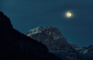 luna, montagna, cielo, notte, montagne, neve