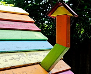 verde, tetto, comignolo, legno, giallo, alberi, rosso, arancione, colori, colorato, azzurro, assi, piante, multicolore