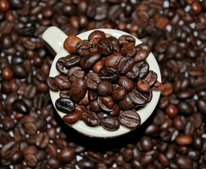 chicchi, caffè, marrone, tazzina, bianco, tazza, nero