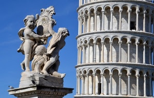 torre, pisa, colonne, statue, archi, cielo, monumento, statua, marmo, bianco