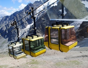 cabine, montagna, giallo, funivia, tre, montagne, cavi, neve, cabinovie