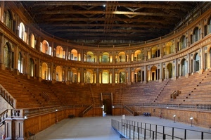 archi, teatro, legno, colonne, gradinate, balaustre, soffitto, scalinata, anfiteatro, palchi, scale, platea