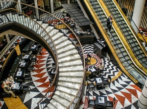 scale, geometrie, curva, gradini, tavolini, scala, triangoli, sedie, tavoli, rosso, bar